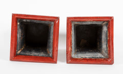 Pair of French Scarlet Tole Peinte Cachepots