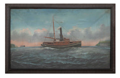 Unusual Diorama with Very Detailed Tug Boat & Painted Scenery