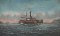 Unusual Diorama with Very Detailed Tug Boat & Painted Scenery