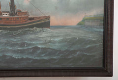 Unusual Diorama with Very Detailed Tug Boat & Painted Scenery