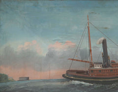 Unusual Diorama with Very Detailed Tug Boat & Painted Scenery