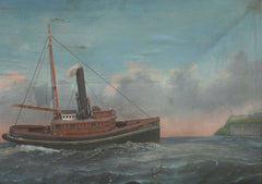 Unusual Diorama with Very Detailed Tug Boat & Painted Scenery
