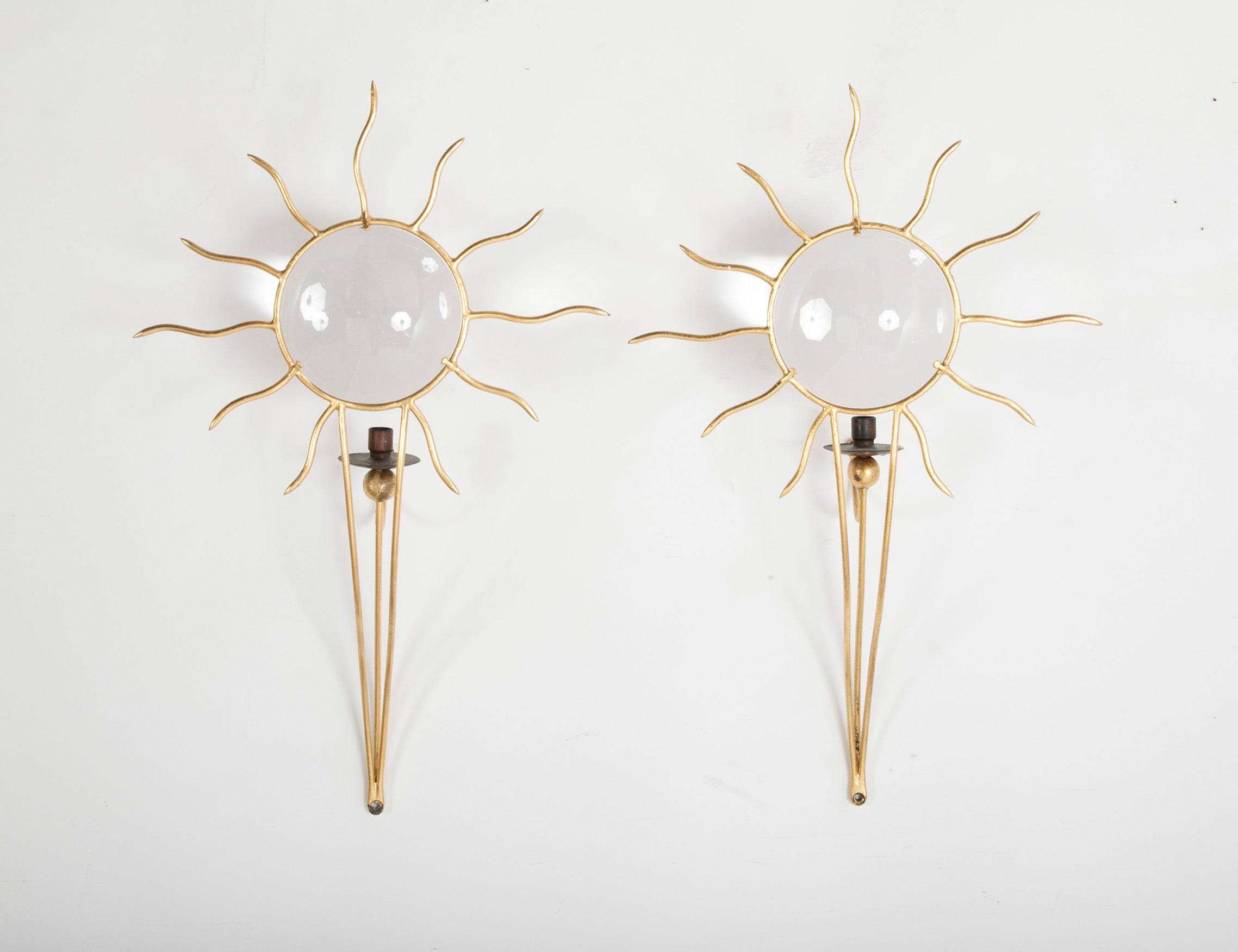 A Set of Three Gilt Metal Sconces Designed By Andre Dubreuil