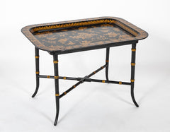 Lacquered and Gilt Decorated Papier Mache Dished Tray Table