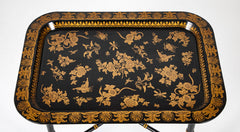 Lacquered and Gilt Decorated Papier Mache Dished Tray Table