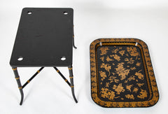 Lacquered and Gilt Decorated Papier Mache Dished Tray Table