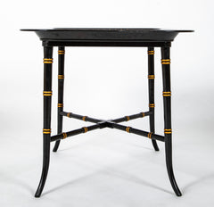 Lacquered and Gilt Decorated Papier Mache Dished Tray Table