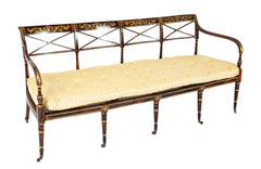 19th Century English Faux Bois Painted Bench with Caned Seat