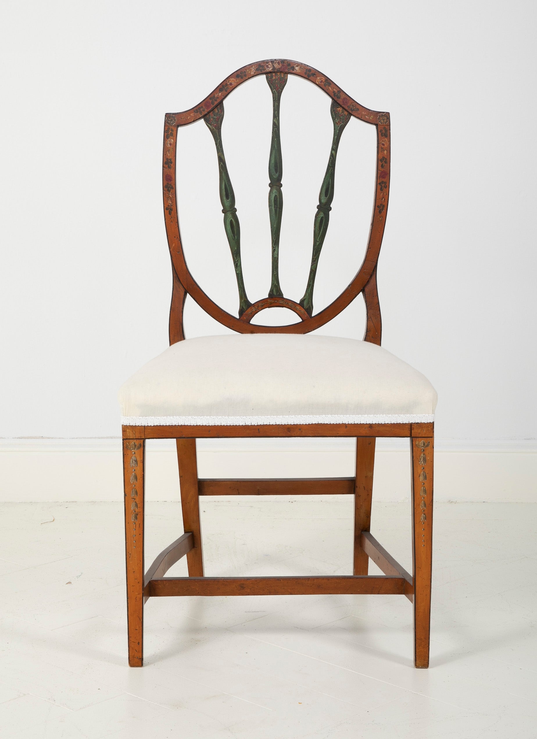 Pair of Edwardian Painted Satinwood Side Chairs
