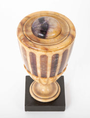 An English Alabaster Urn and Cover Inlaid with Blue John, circa 19th Century