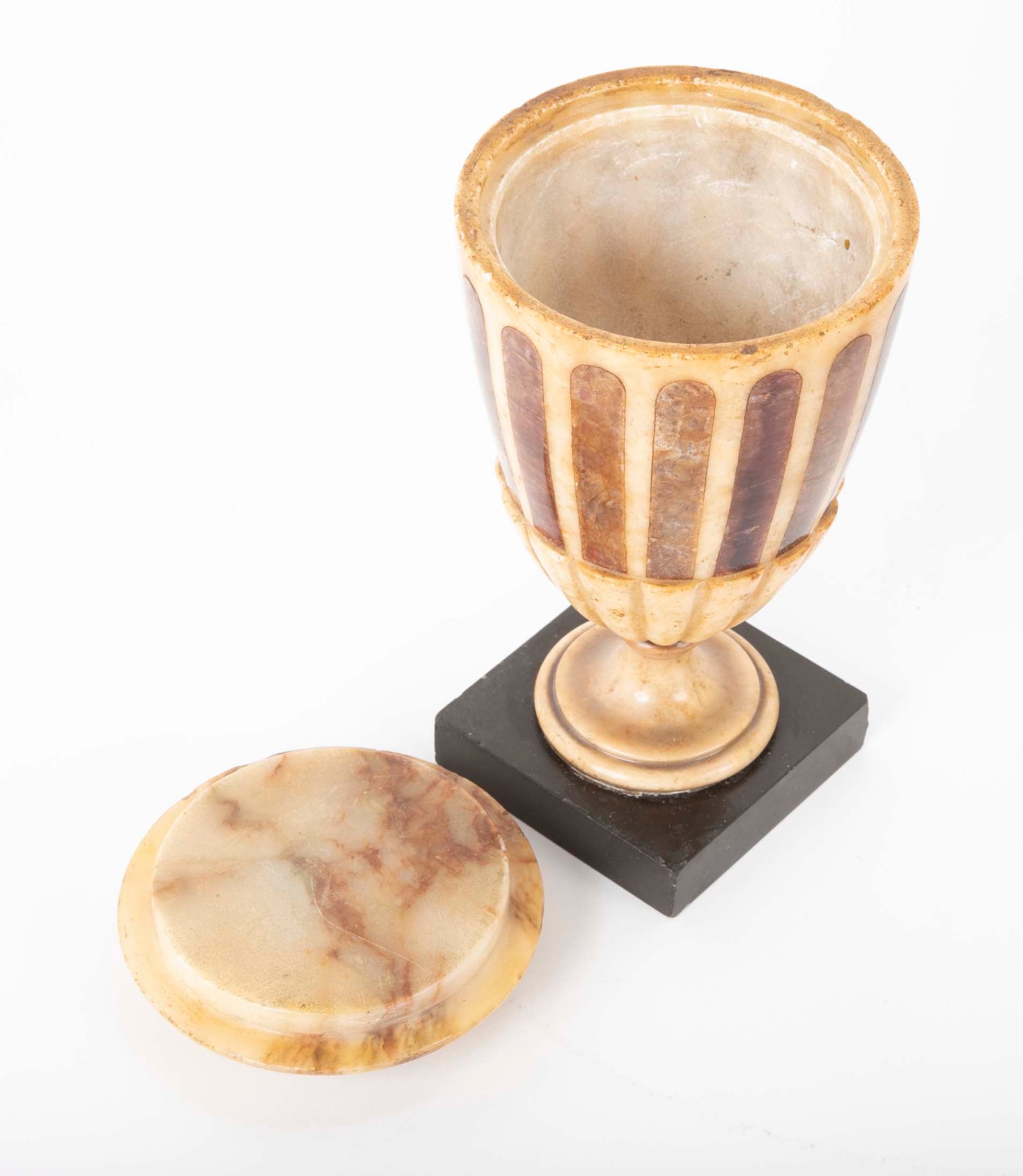 An English Alabaster Urn and Cover Inlaid with Blue John, circa 19th Century