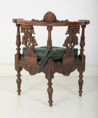 Wonderfully Carved 19th Century Italian Walnut Corner Chair