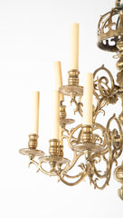 Early Brass 14 Arm Two Tier Chandelier with Original Reflectors
