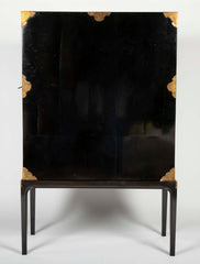 A Large Japanese Black and Gold Lacquered Cabinet on Stand with Gilt Mounts