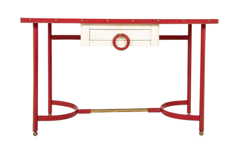 A Parchment and Leather Clad Desk by Jacques Adnet