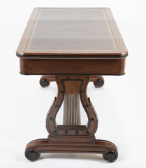 English Regency Mahogany and Ebonized Wood Lyre-End Sofa / Writing Table