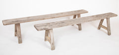 A Pair of French Farmhouse Weathered Oak Backless Benches