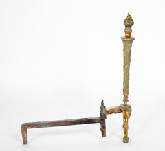 Pair of 20th Century Brass Andirons with Flame