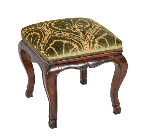 Early 17th Century French Cabriole Leg Walnut & Upholstered Stool