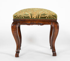 Early 17th Century French Cabriole Leg Walnut & Upholstered Stool