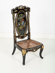 English Papier Mache Reverse Painted Mirror Back Chair