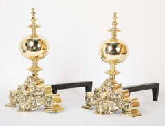 Pair of French Louis XV Style Brass Chenets/Andirons
