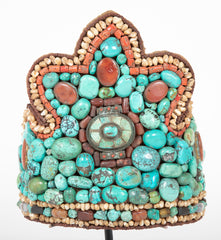 20th Century Tibetan Ceremonial Crown - Like Headdress on Custom Stand