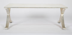 Contemporary Coffee Table of Silvered Metal with Faux Shagreen Surface