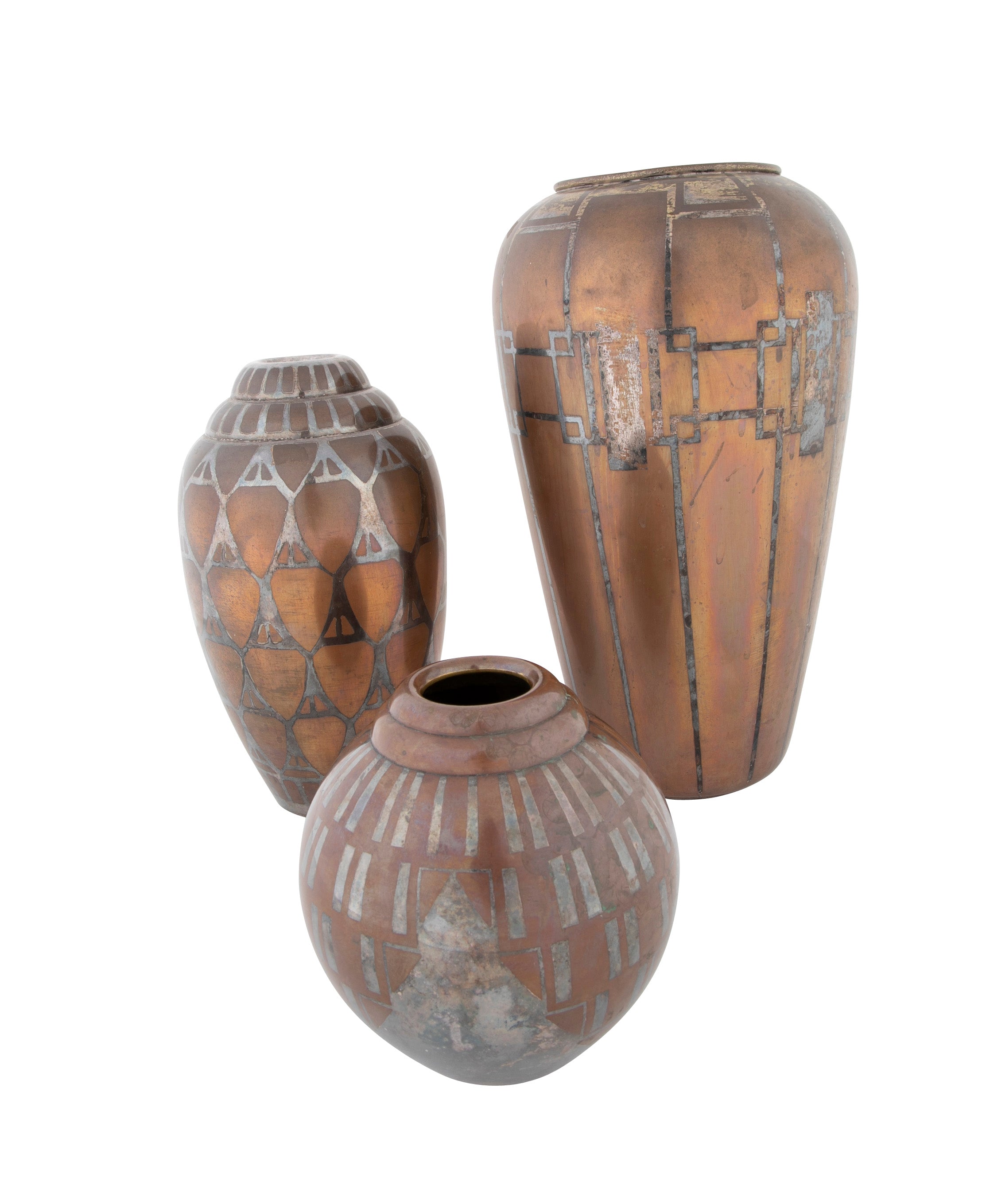 A Group of Three Dinanderie Copper Vases by Christofle  and Luc Lanel