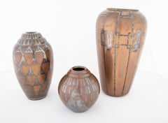 A Group of Three Dinanderie Copper Vases by Christofle  and Luc Lanel