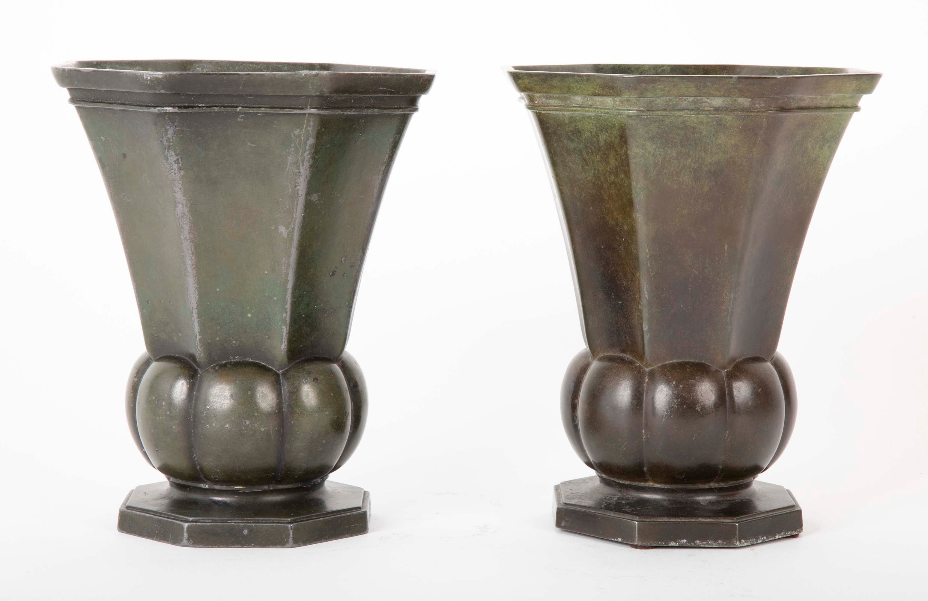 SOLD 11/2/21 Pair of Octagonal Disko Metal Vases by Just Andersen