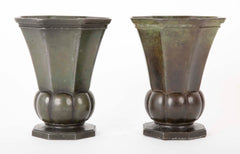 SOLD 11/2/21 Pair of Octagonal Disko Metal Vases by Just Andersen