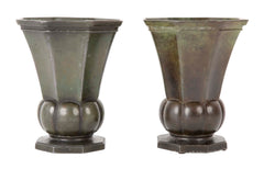 SOLD 11/2/21 Pair of Octagonal Disko Metal Vases by Just Andersen