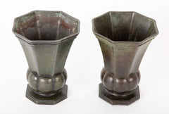 SOLD 11/2/21 Pair of Octagonal Disko Metal Vases by Just Andersen