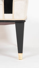 Pair of Black Lacquer Wood Frame Arm Chairs, by Jacques Adnet