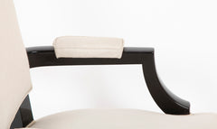 Pair of Black Lacquer Wood Frame Arm Chairs, by Jacques Adnet