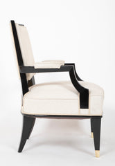 Pair of Black Lacquer Wood Frame Arm Chairs, by Jacques Adnet