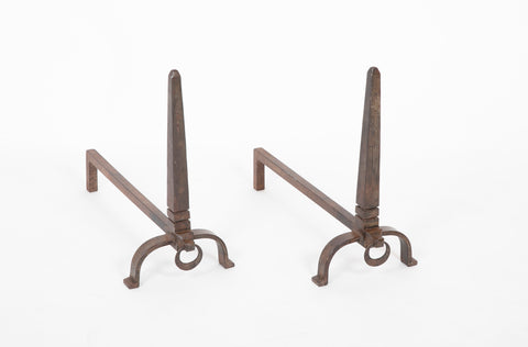 Pair of Obelisk Form Chenets in Iron