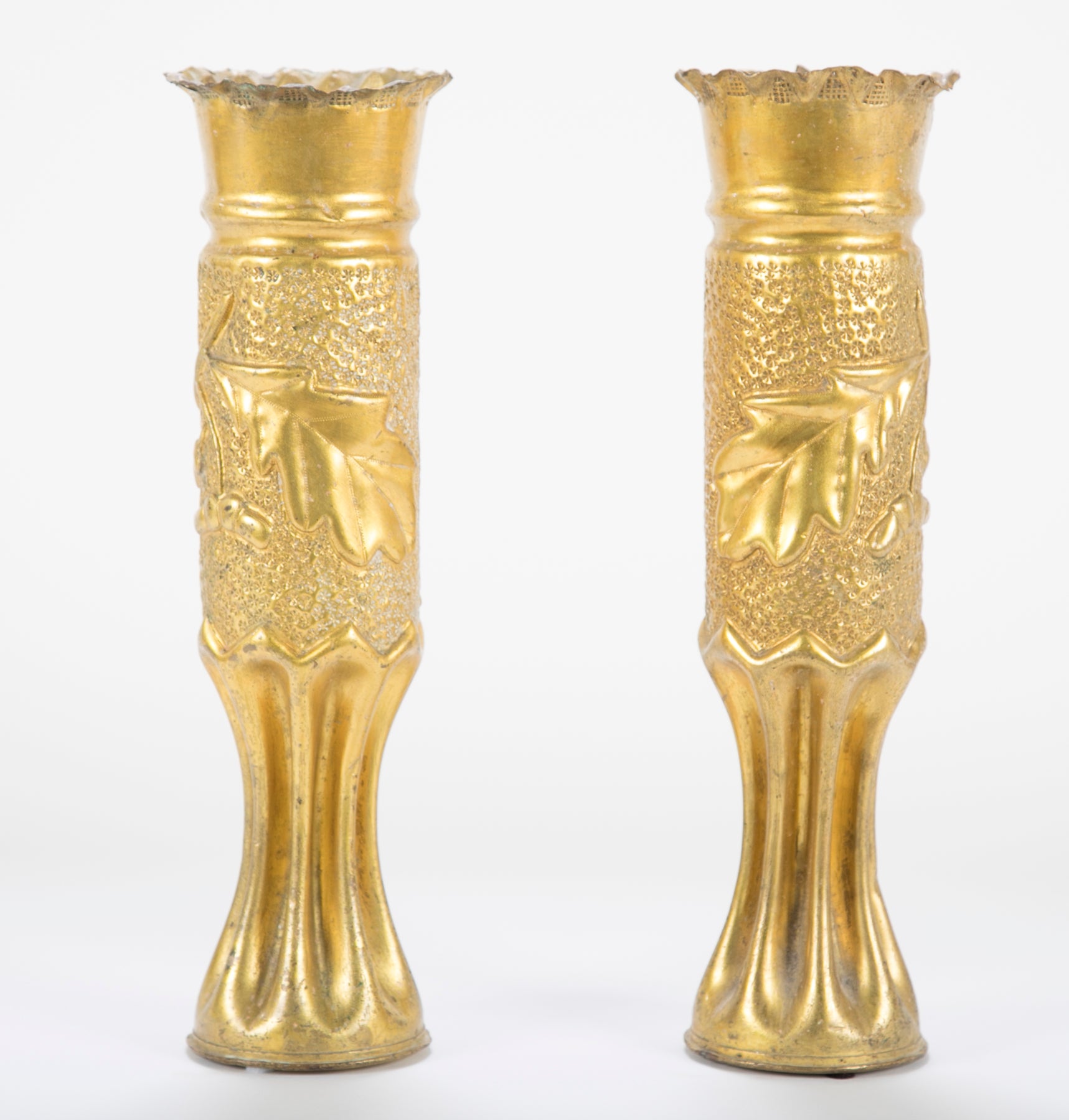 Trench / Folk Art Pair of Vases from French WW I Artillery Shell Casings