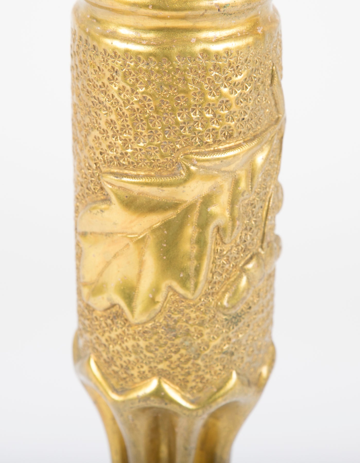 Decorative French Artillery 75mm Shell Case with Raised Floral Motif by WW  I. Trench Art on Parigi Books