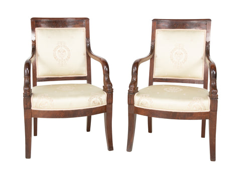 Pair of Carved Cuban Mahogany Charles X Fauteuils