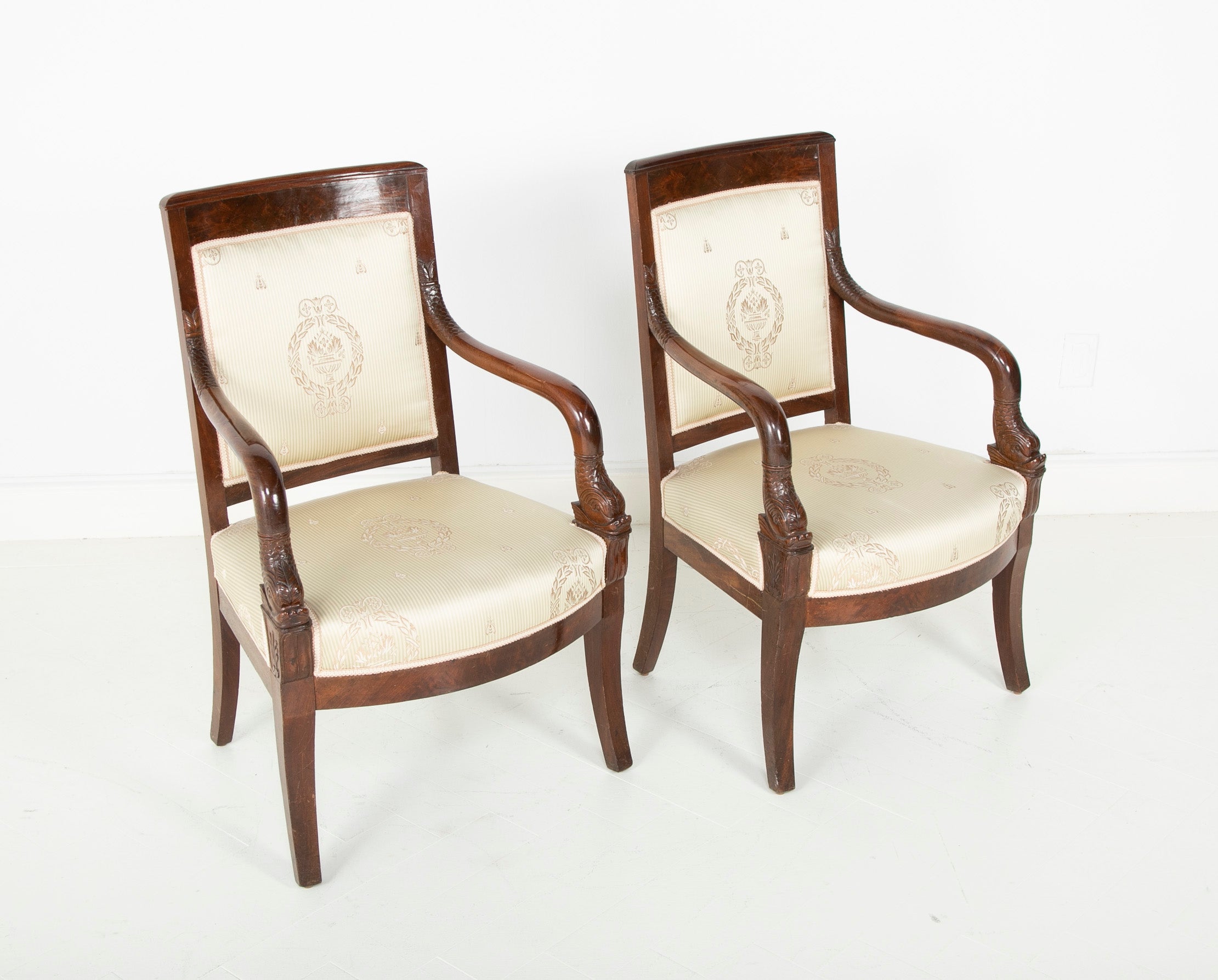Pair of Carved Cuban Mahogany Charles X Fauteuils