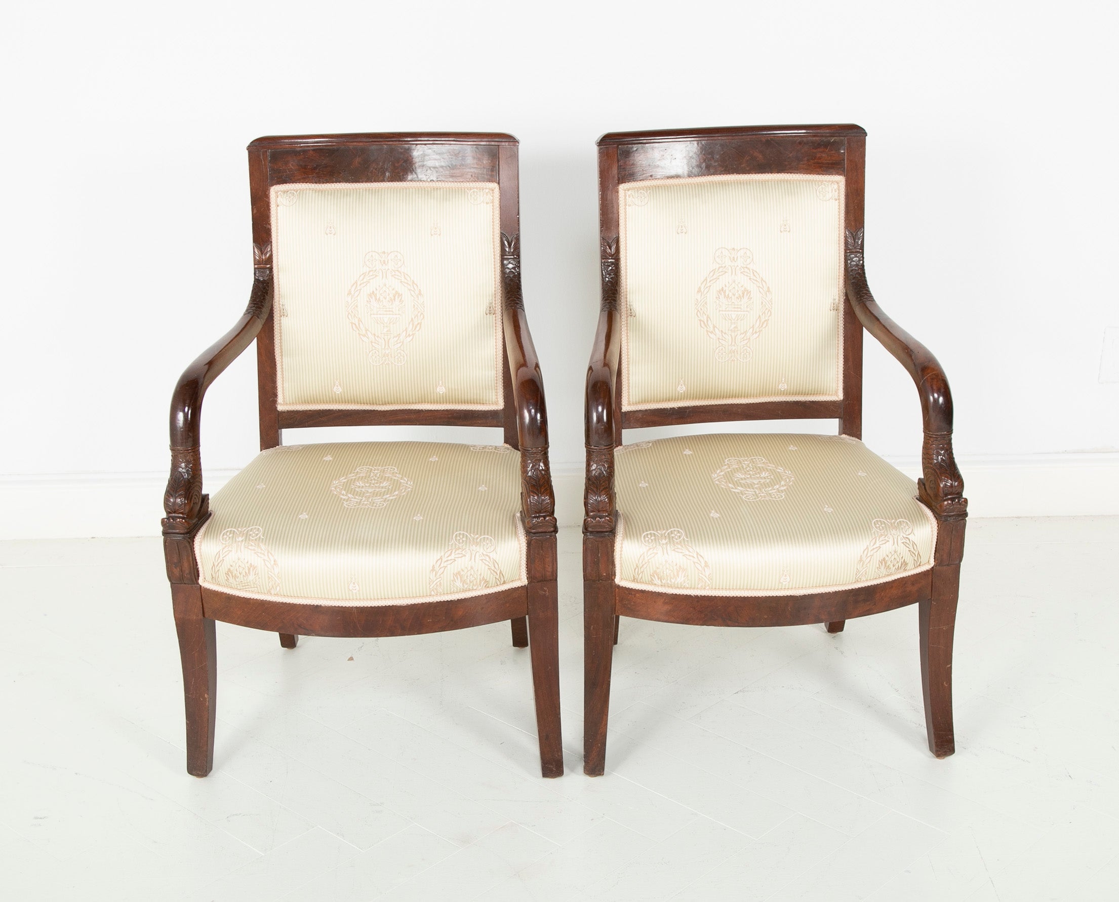Pair of Carved Cuban Mahogany Charles X Fauteuils