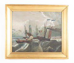 Mid 19th Century Primitive Oil on Canvas of the Steamship Le Francois