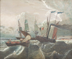 Mid 19th Century Primitive Oil on Canvas of the Steamship Le Francais