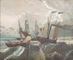 Mid 19th Century Primitive Oil on Canvas of the Steamship Le Francois