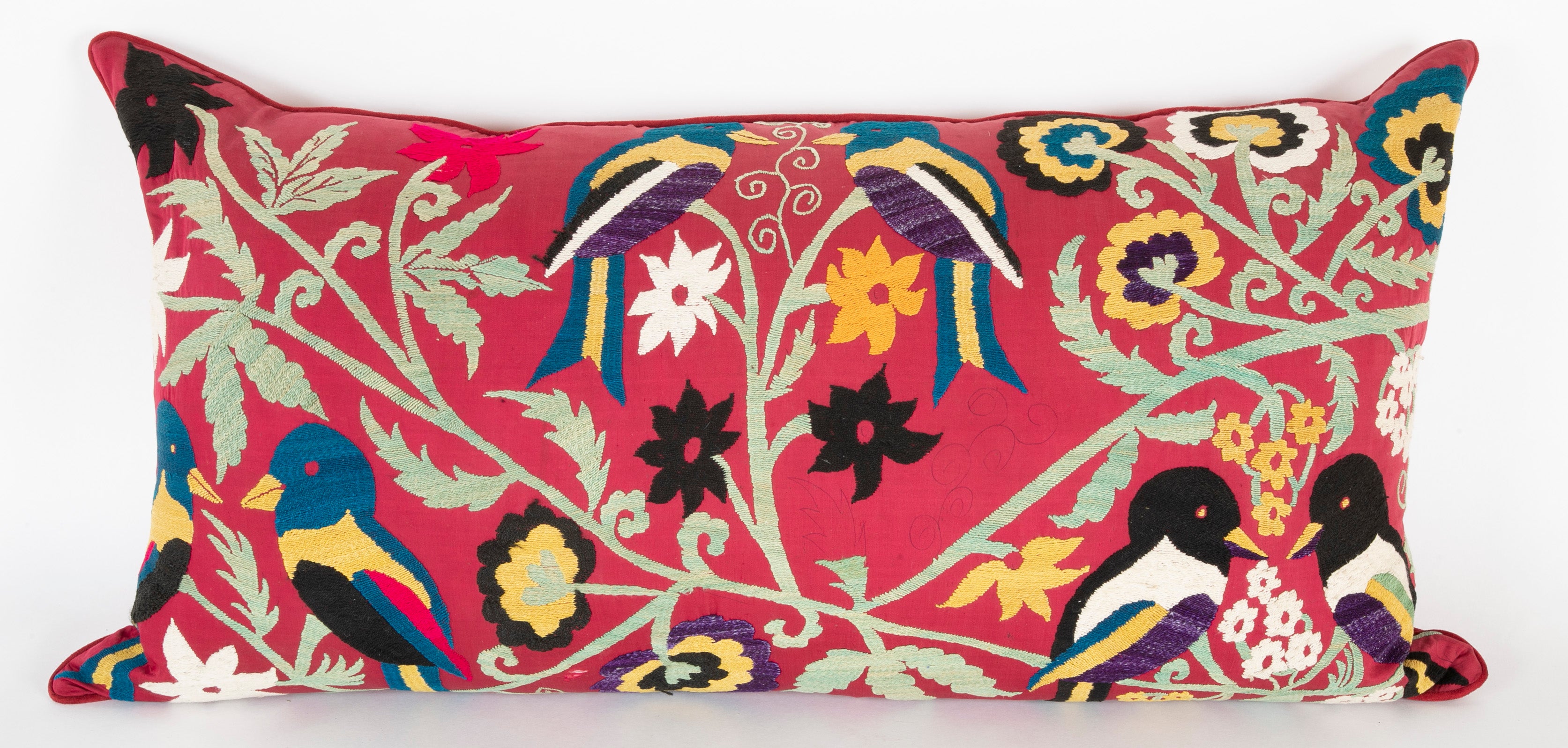 Uzbeki Suzani Fragment of Birds & Flowers made into a Pillow