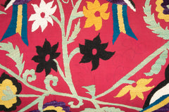 Uzbeki Suzani Fragment of Birds & Flowers made into a Pillow