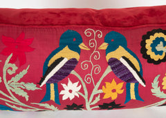 Uzbeki Suzani Fragment of Birds & Flowers made into a Pillow