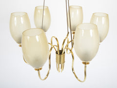 Paavo Tynell  Six Light Brass and Glass Chandelier (Model 9011)